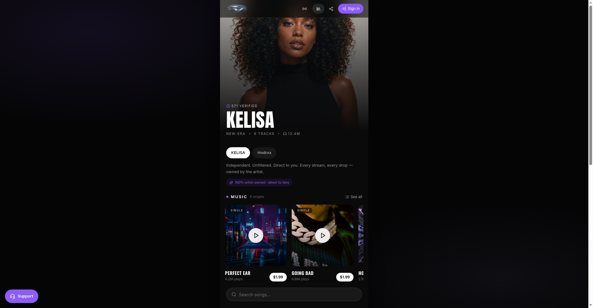 Live preview of the S71 Music Portal — click to test drive